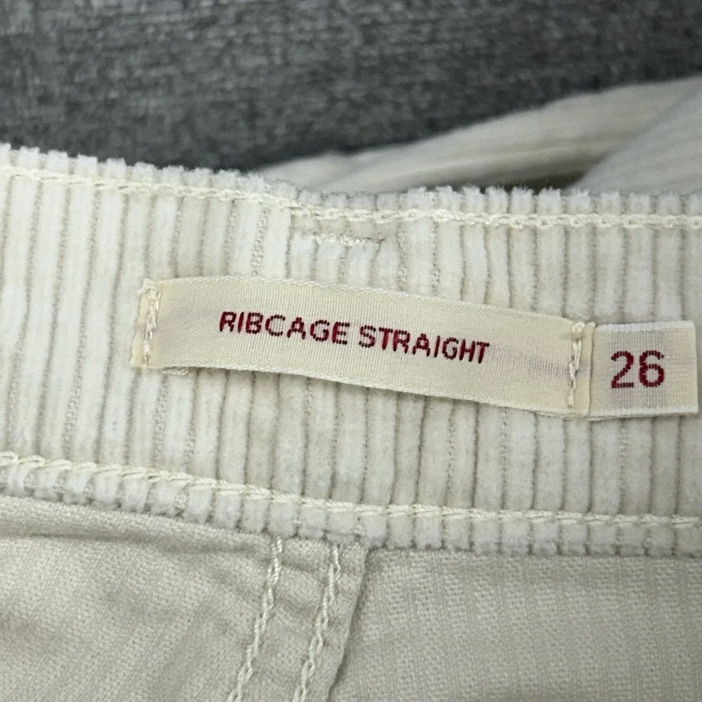 Levis‎ Ribcage Straight Corduroy Pants Women Size 26x27 Beige Casual Button Fly